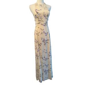 ASOS White and Purple Floral High Neck Cut Out Belted Maxi Dress Size 2